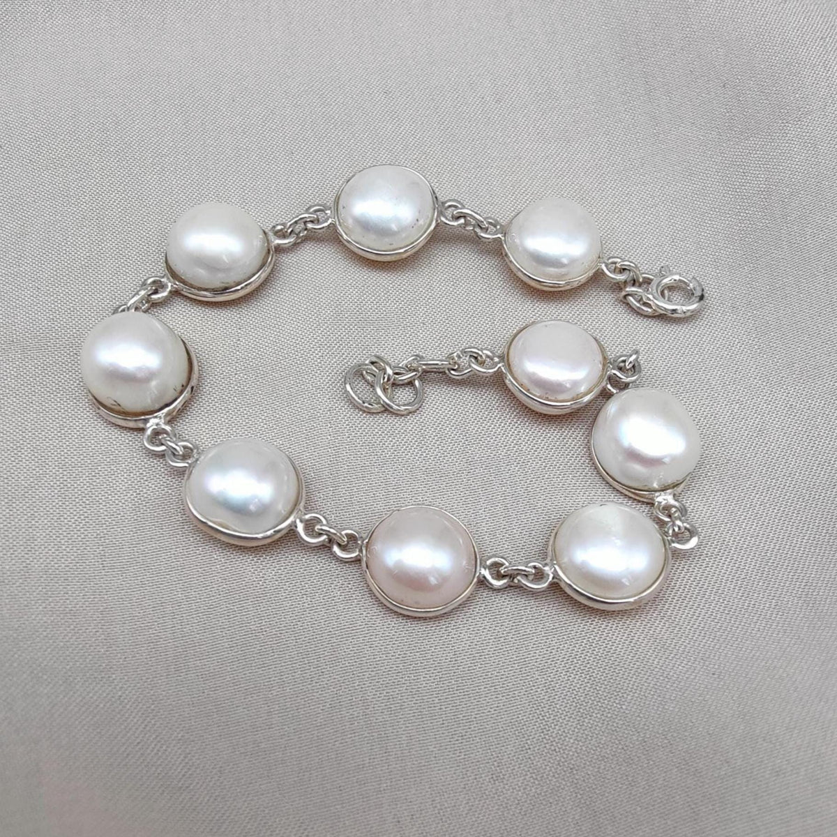 Mother of Pearl 925 Sterling Silver Bracelet: Bezel Set Gemstone Jewelry