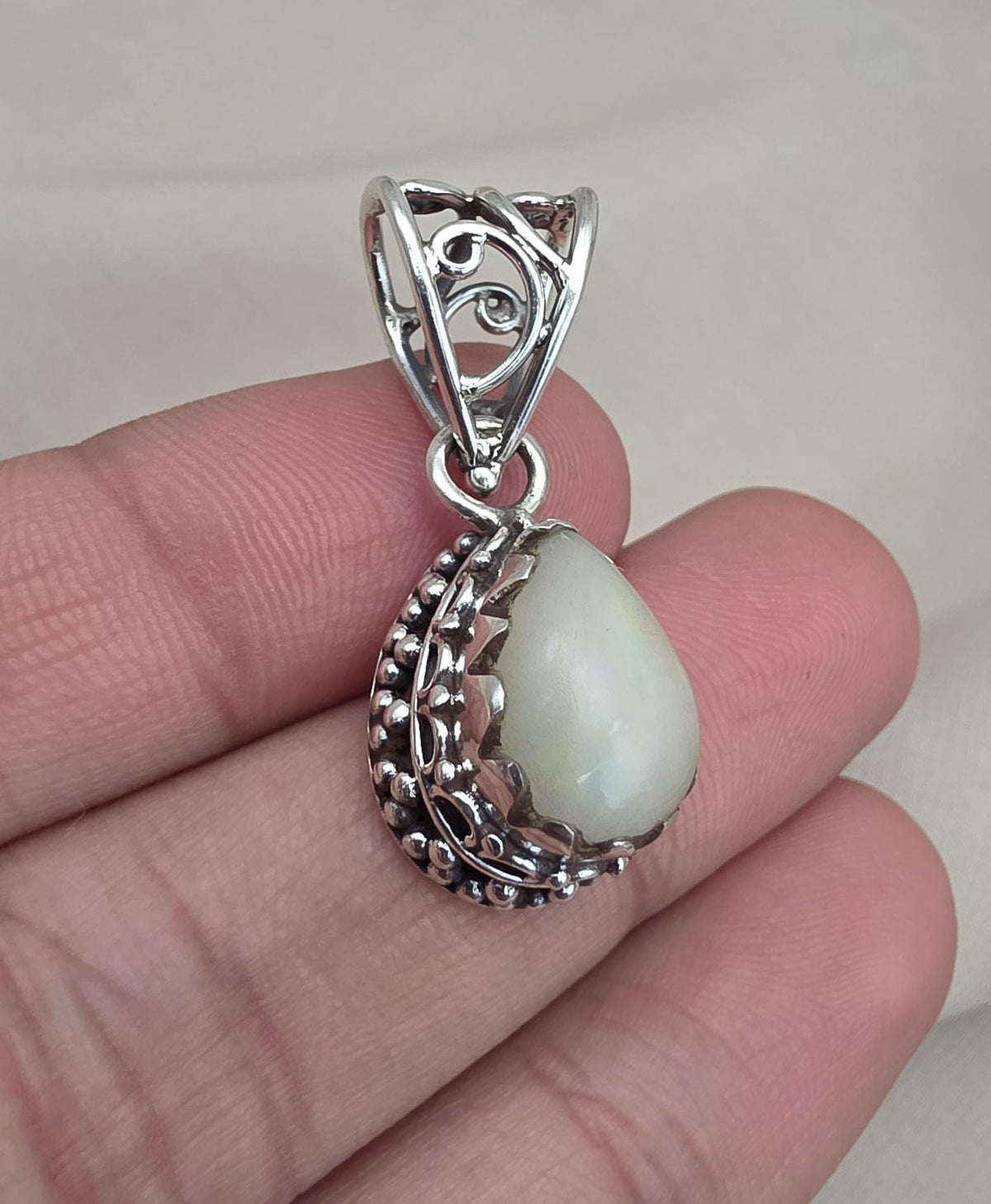 Ethiopian Opal Pear Pendant 925 Sterling Silver Handmade Cabochon Gemstone Jewelry October Birthstone