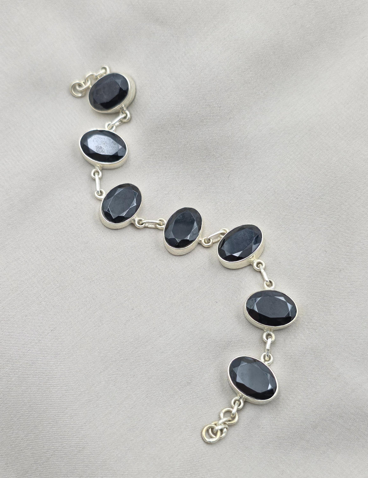 Black Onyx 925 Sterling Silver Faceted Oval Stone Link Bracelet Handmade Jewelry