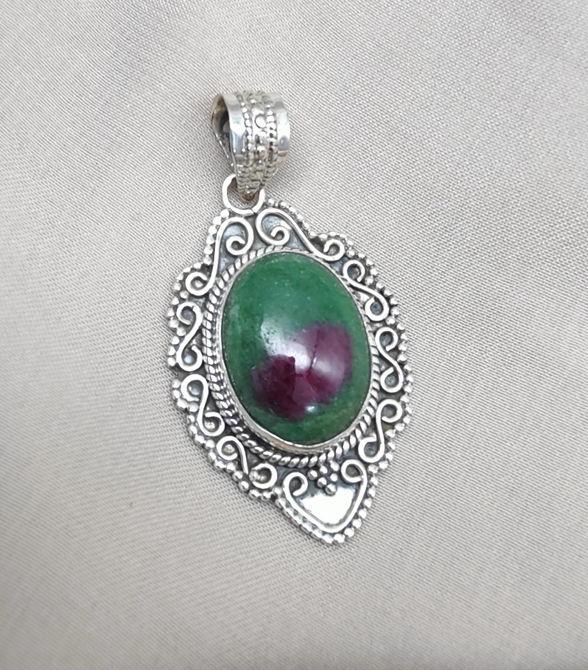 Ruby Zoisite 925 Sterling Silver Pendant: Handmade Chakra Healing Necklace