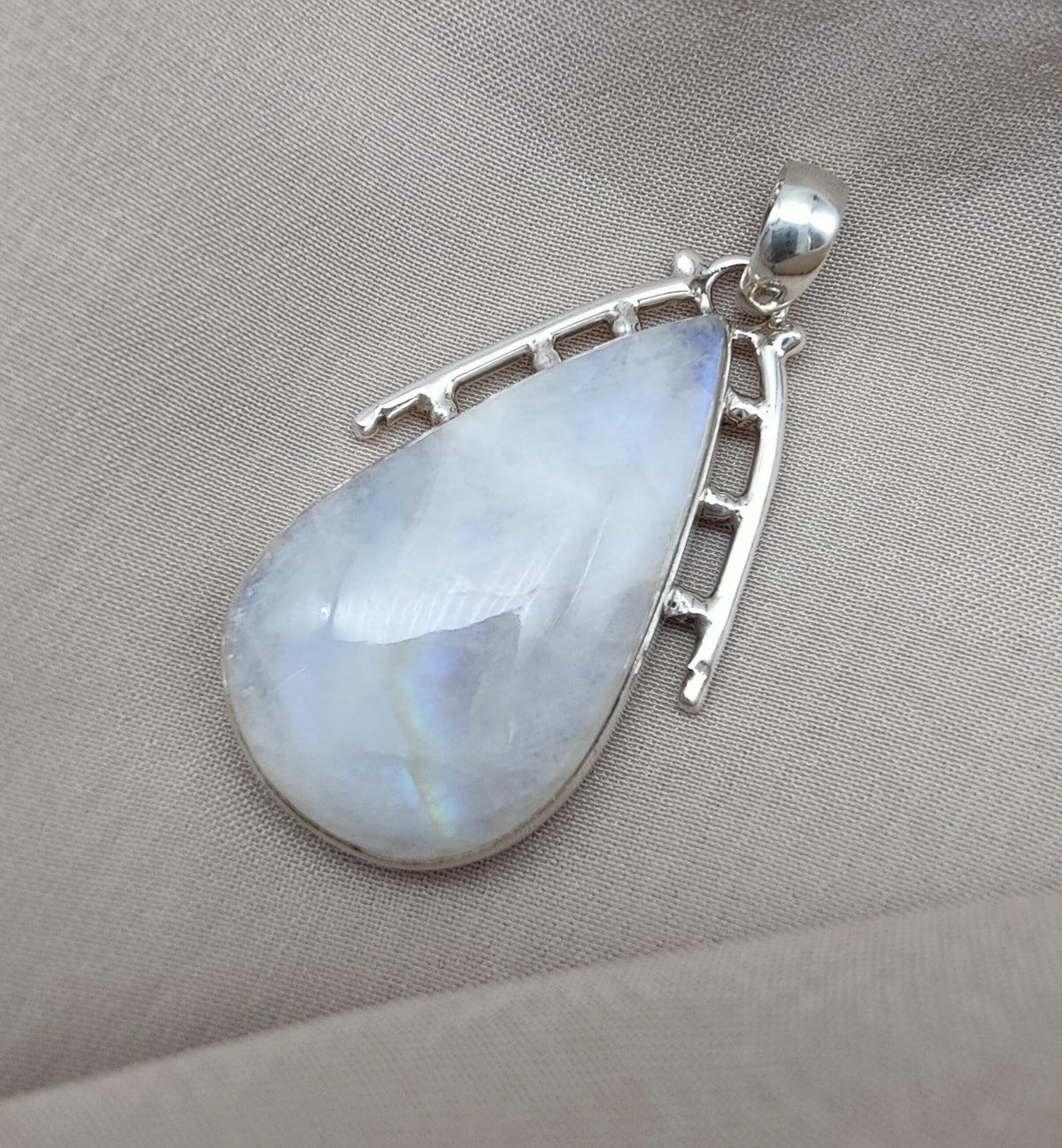 Rainbow Moonstone Pendant | 925 Sterling Silver Teardrop Necklace | June Birthstone | Intuition & Healing Crystal Jewelry