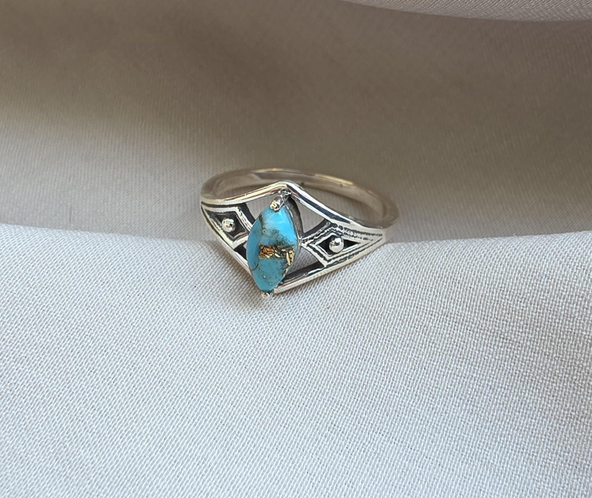 Blue Copper Turquoise Marquise Ring 925 Sterling Silver Statement Ring December Birthstone Gift