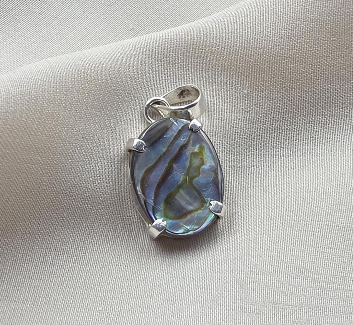 925 Sterling Silver Abalone Shell Pendant, Natural Iridescent Shell Necklace, Oval Abalone Gemstone Jewelry, Ocean Inspired Gift for Women