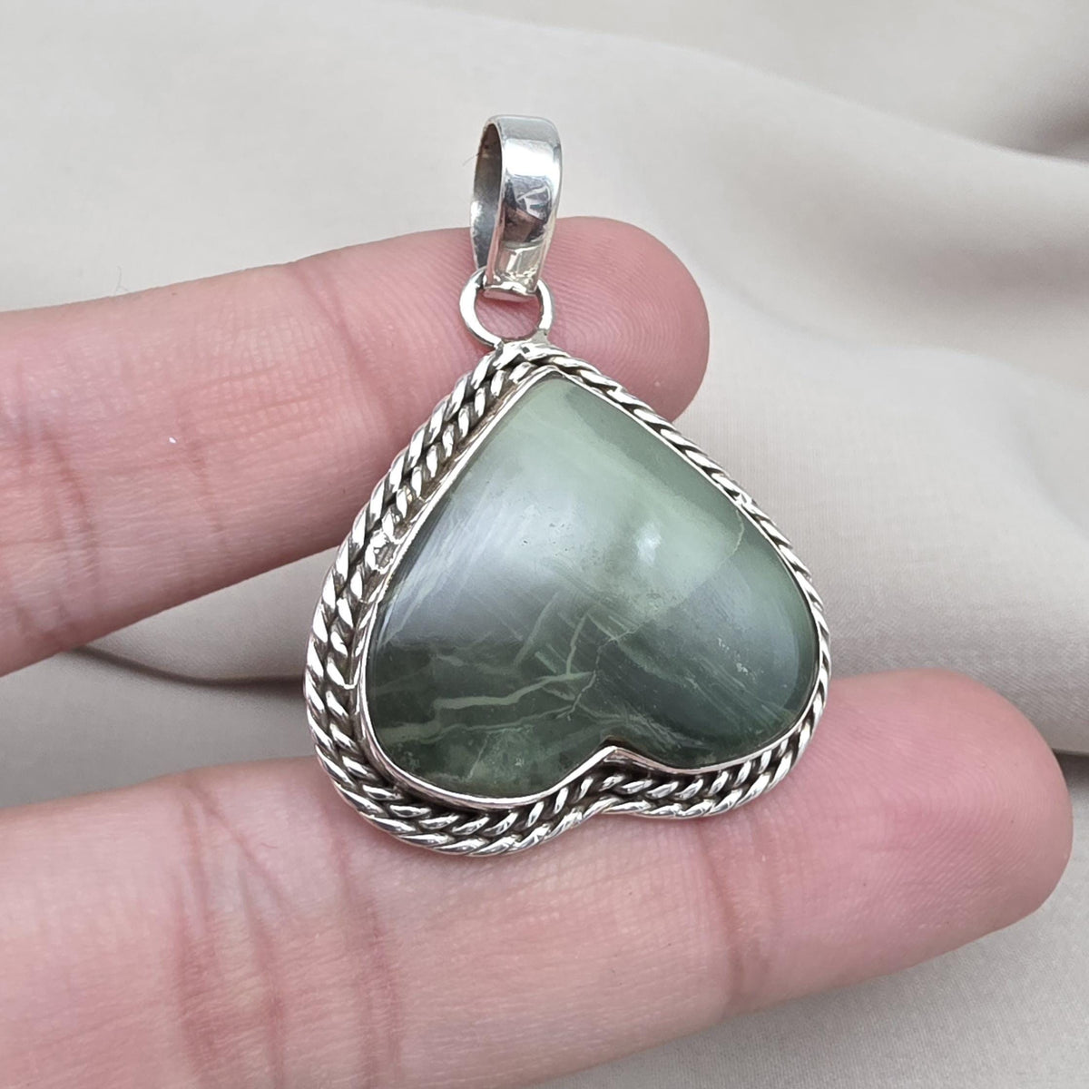 Seraphinite Pendant: 925 Sterling Silver, Healing Crystal Jewelry Heart shape Unique Pendant