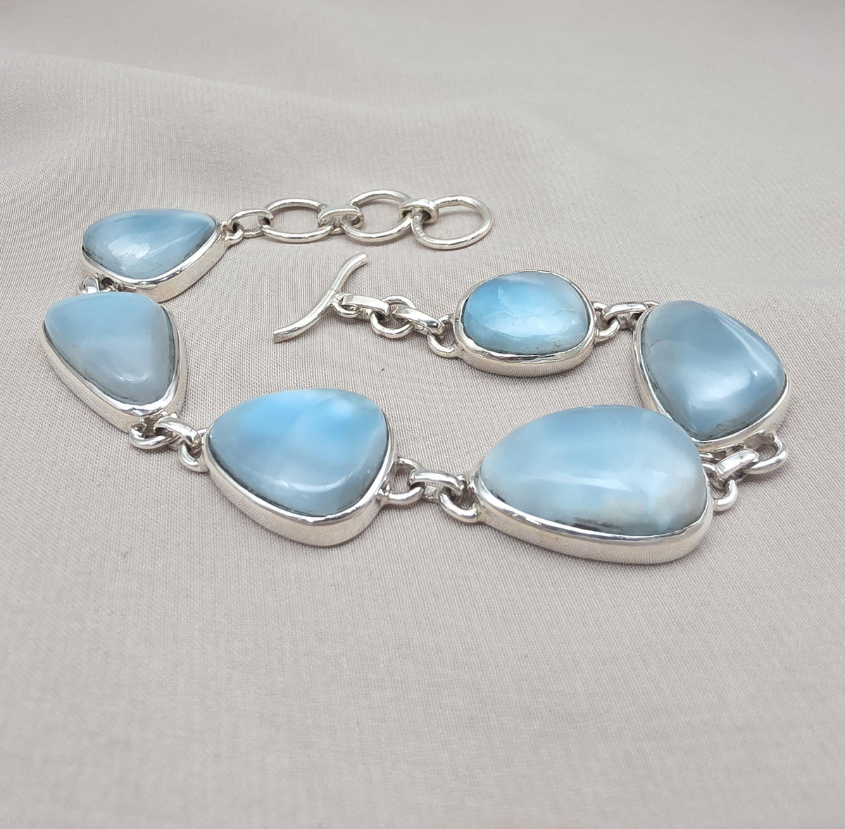 925 Sterling Silver Larimar Bracelet Blue Ocean Gemstone Statement Bracelet Gift for Her