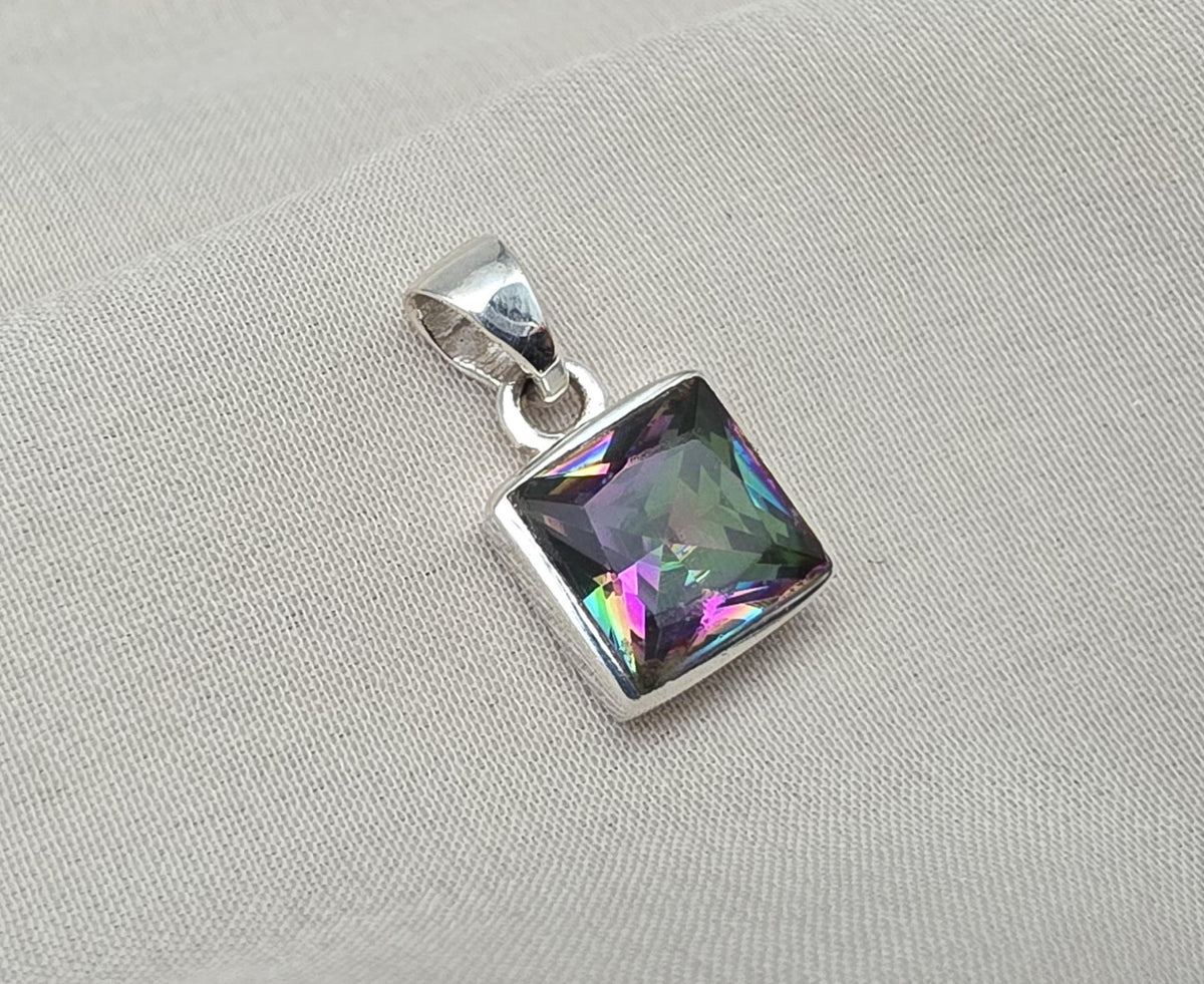Mystic Topaz Pendant: 925 Sterling Silver Jewelry Handmade Square Gemstone Necklace Gift for Her