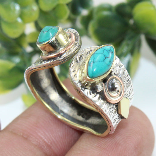 925 SOLID STERLING SILVER NATURAL TURQUOISE GEMSTONES HANDMADE RING, ALL SIZES AVAILABLE