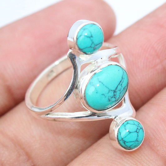 925 SOLID STERLING SILVER NATURAL TURQUOISE GEMSTONES HANDMADE RING, ALL SIZES AVAILABLE