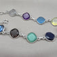 925 Sterling Silver Multi Stone Bracelet Natural Gemstone Cushion Link Jewelry