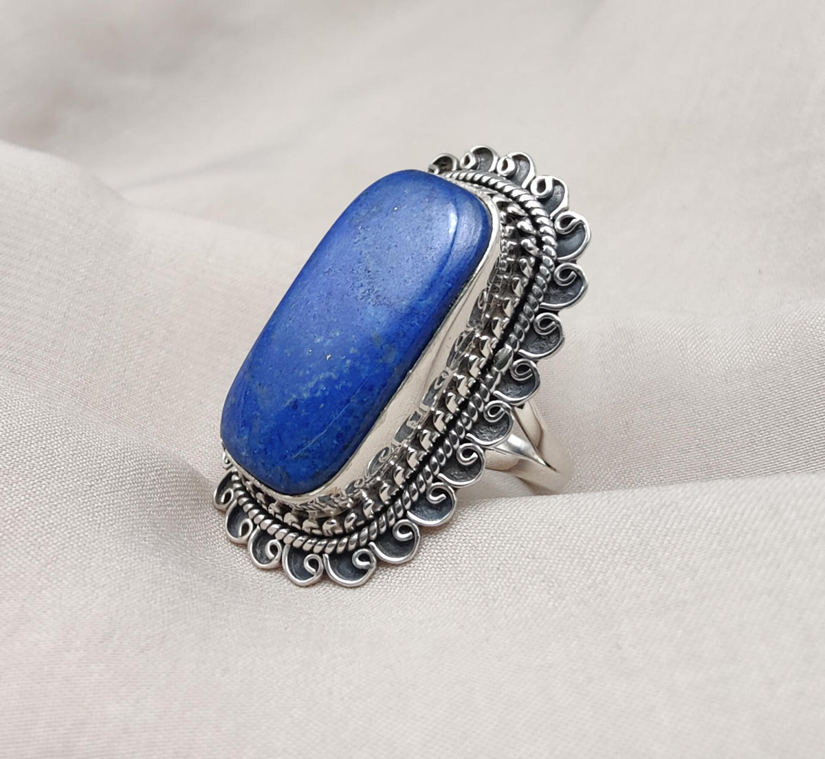 Natural Lapis Lazuli 925 Sterling Silver Ring: Boho September Birthstone Handmade