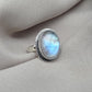 Rainbow Moonstone Ring : 925 Sterling Silver Blue Flash Crystal Ring June Birthstone Jewelry