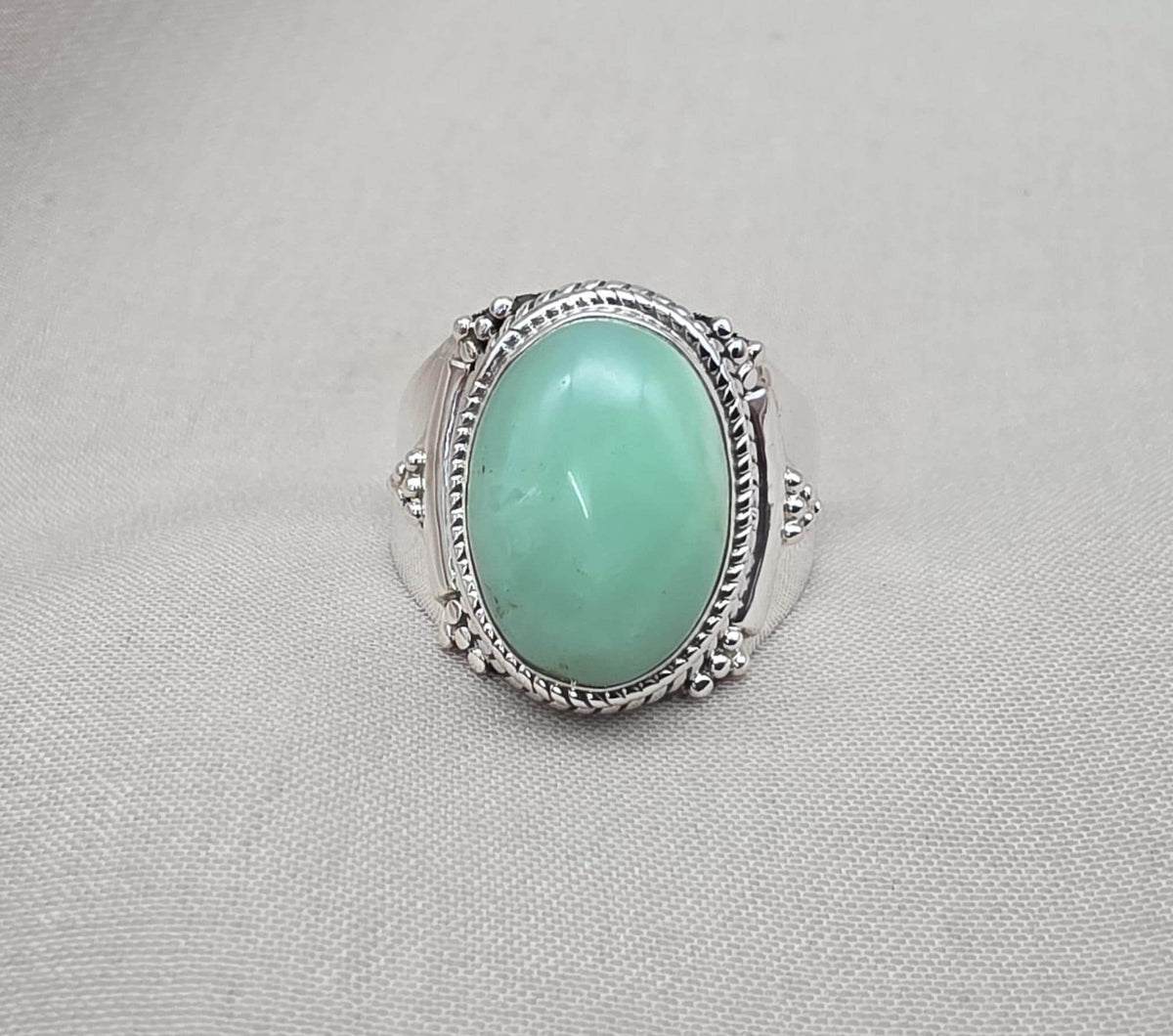 Chrysoprase Ring 925 Sterling Silver Natural Green Chrysoprase Statement Jewelry