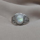 Rainbow Moonstone Ring: Oxidized 925 Sterling Silver, Boho Floral Design