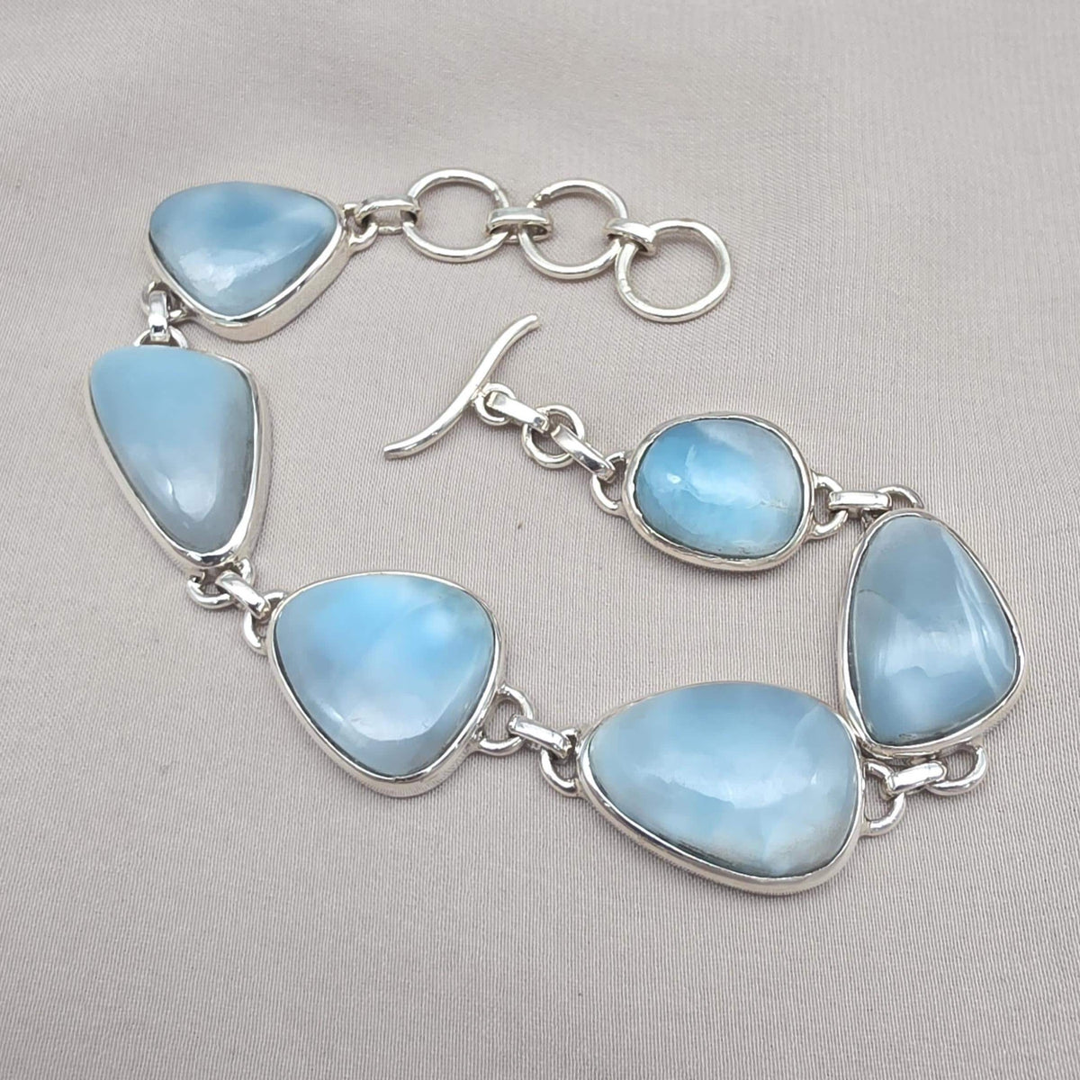 925 Sterling Silver Larimar Bracelet Blue Ocean Gemstone Statement Bracelet Gift for Her