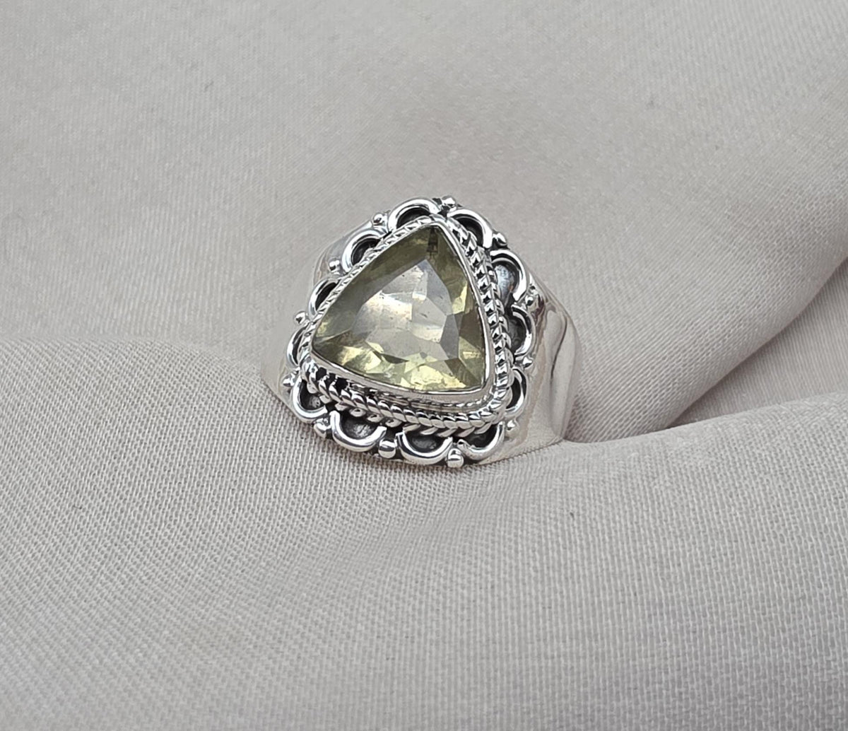Lemon Quartz 925 Sterling Silver Ring: Handmade Boho Gemstone Jewelry