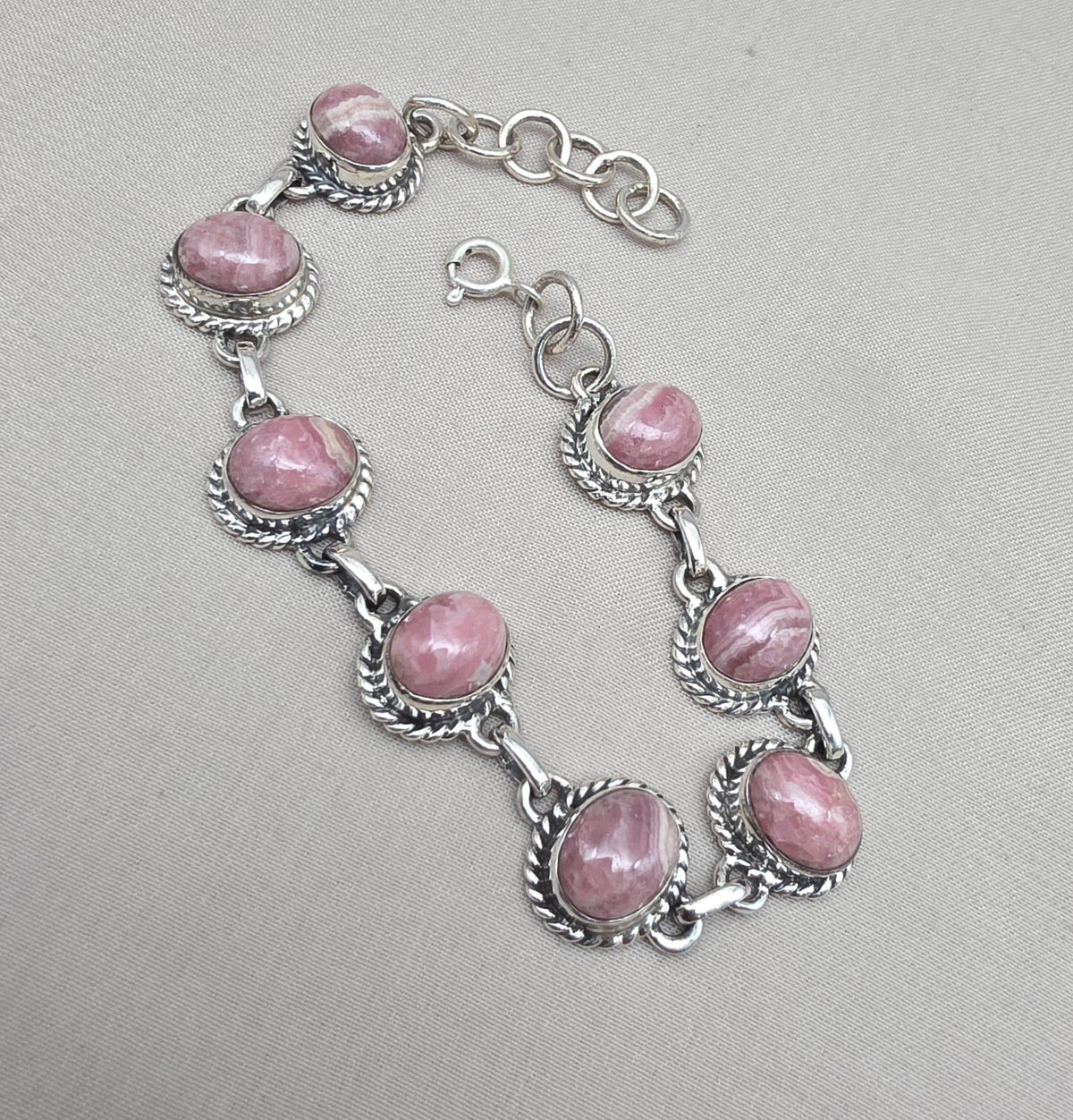 Rhodochrosite Bracelet 925 Silver Pink Gemstone Jewelry Gift for Her