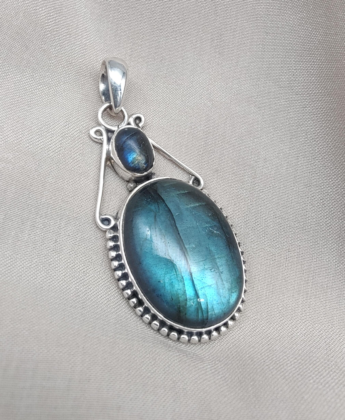 Labradorite Pendant: 925 Sterling Silver Blue Flash Boho Necklace