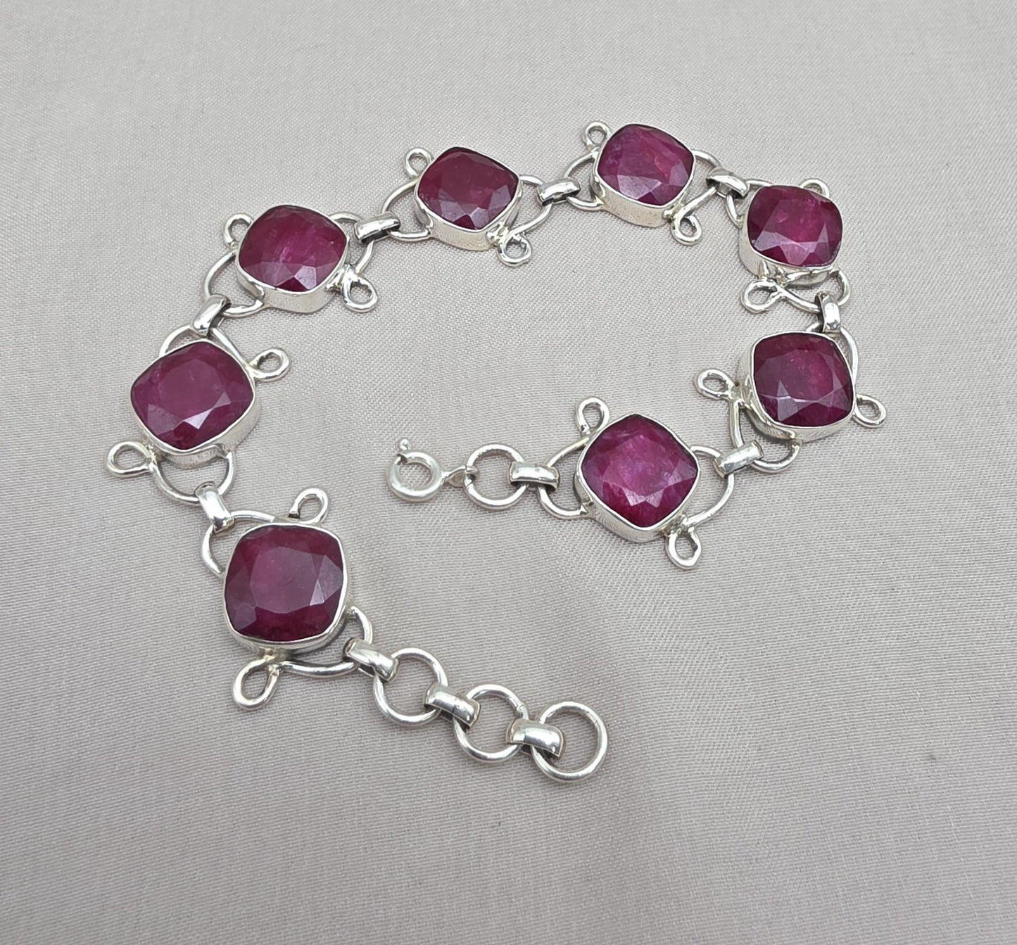 Ruby Bracelet 925 Sterling Silver Red Gemstone Jewelry
