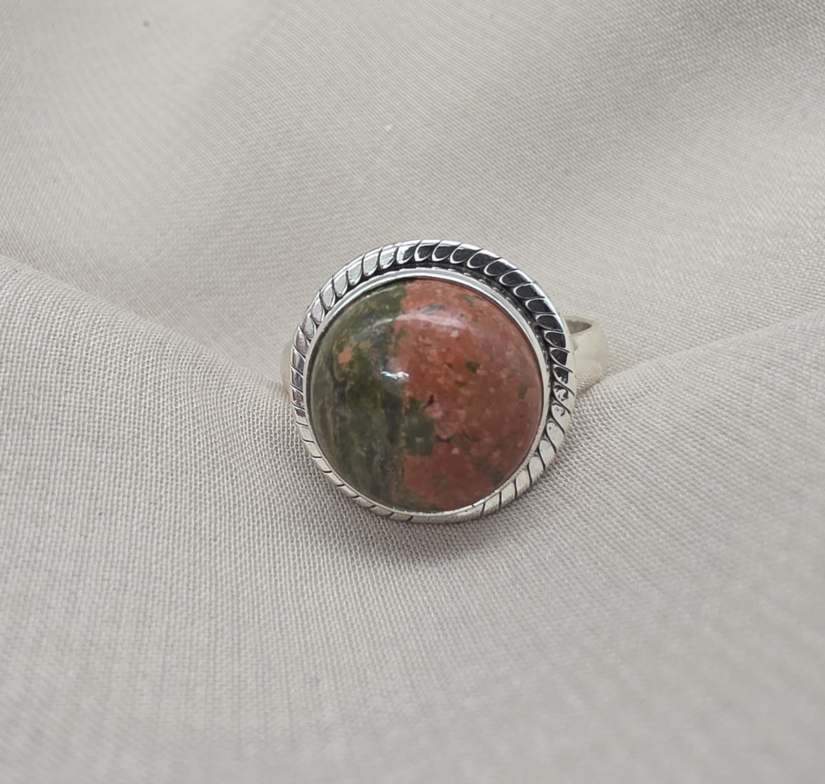 Unakite Jasper 925 Sterling Silver Ring Natural Gemstone Ring Boho Healing Crystal Jewelry