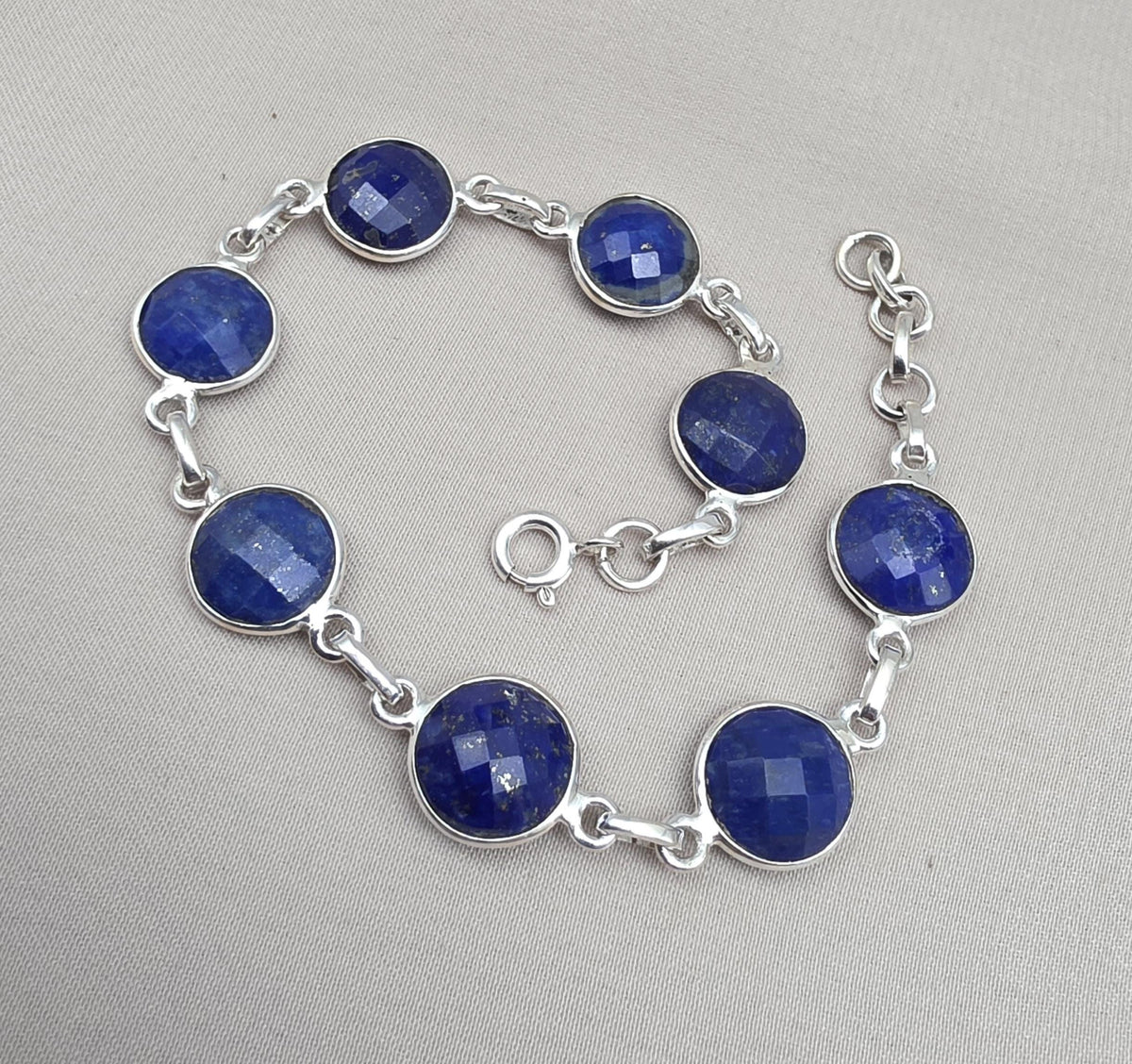 Natural Lapis Lazuli Bracelet 925 Sterling Silver December Birthstone