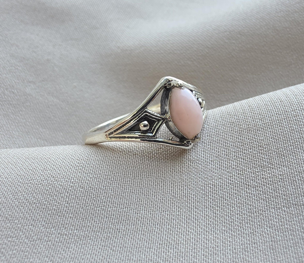 Pink Opal Ring 925 Sterling Silver Marquise Gemstone Minimal Geometric Boho Ring