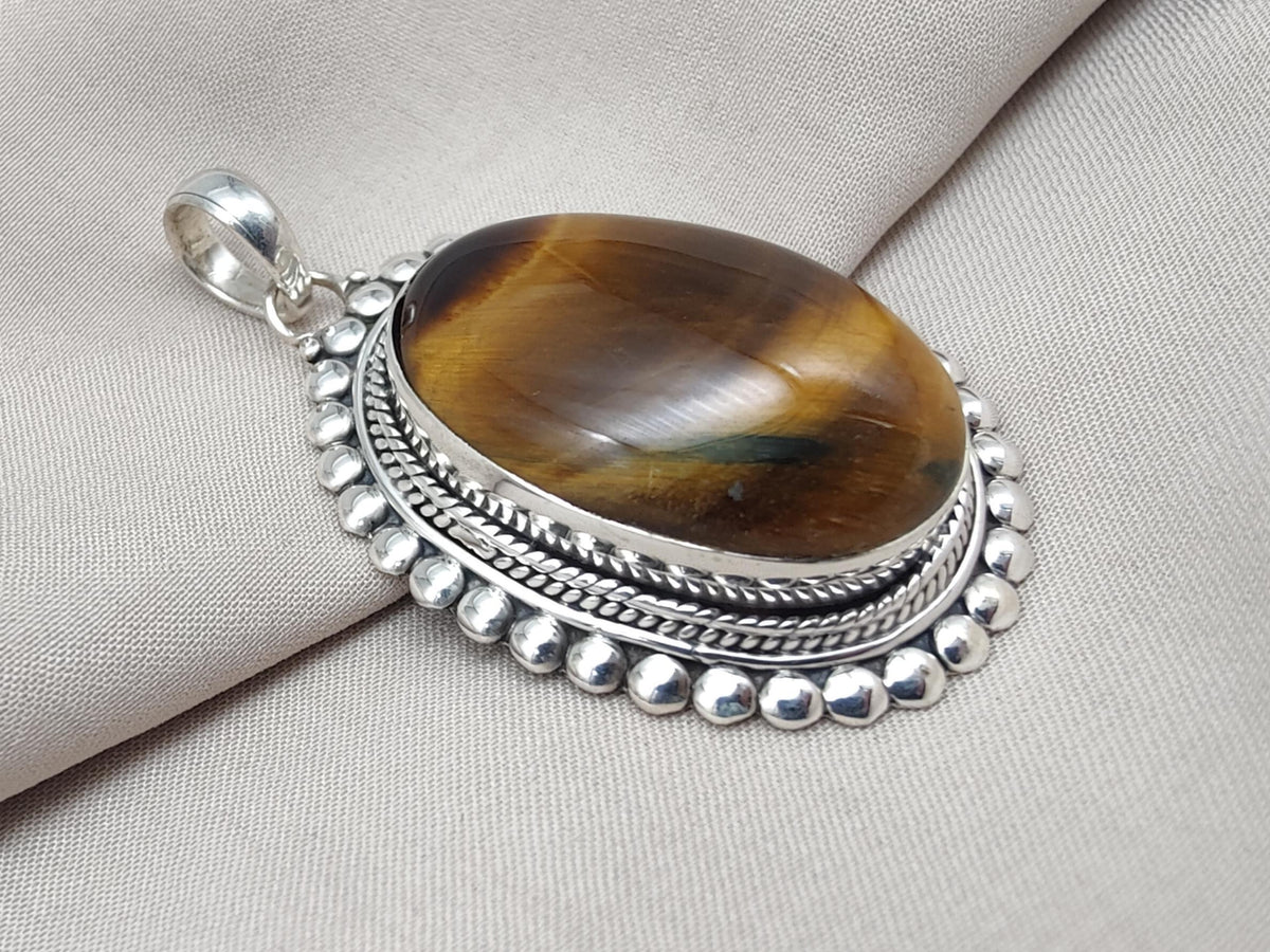 Tiger Eye Pendant | Handmade 925 Sterling Silver Necklace, Healing Stone