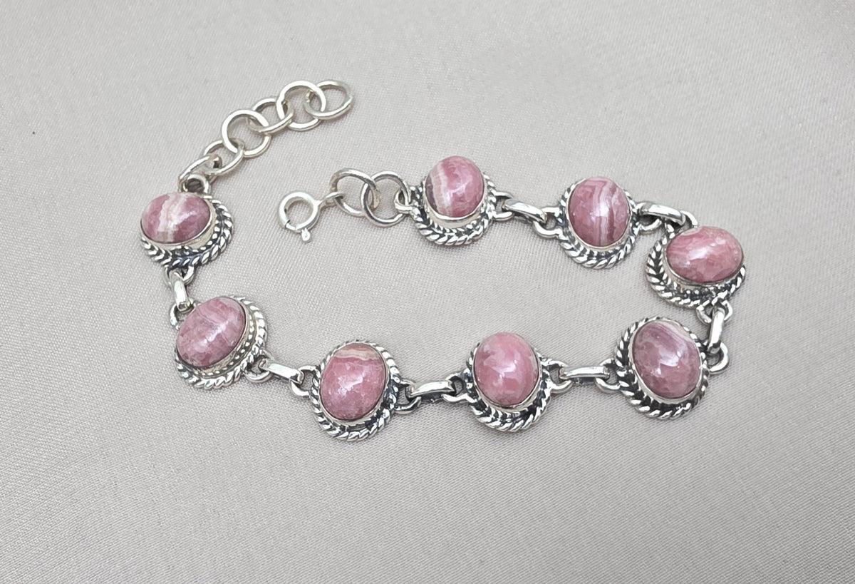 Rhodochrosite Bracelet 925 Silver Pink Gemstone Jewelry Gift for Her