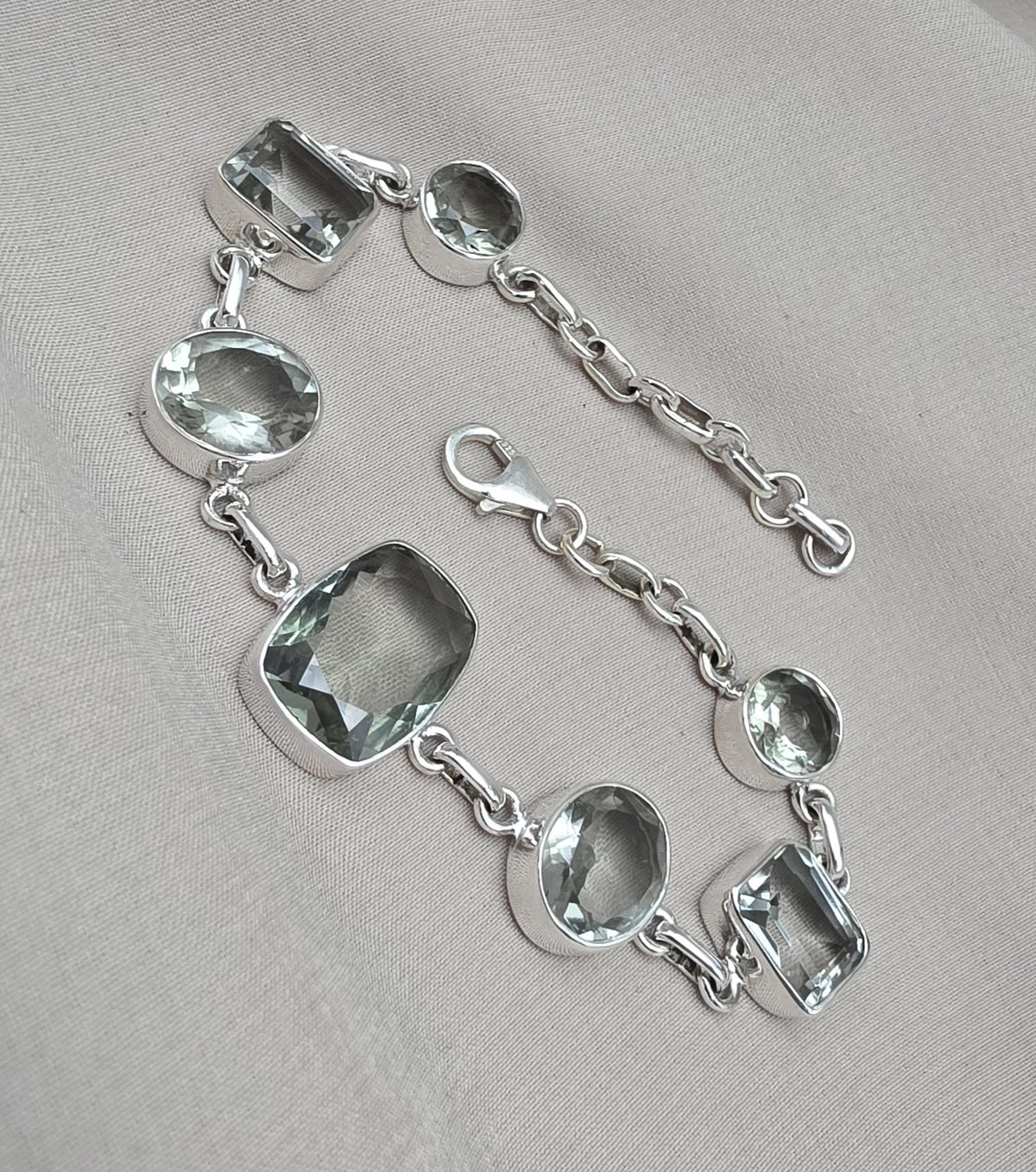 925 Sterling Silver Green Amethyst Bracelet Multi Shape Gemstone Elegant Statement Bracelet for Women