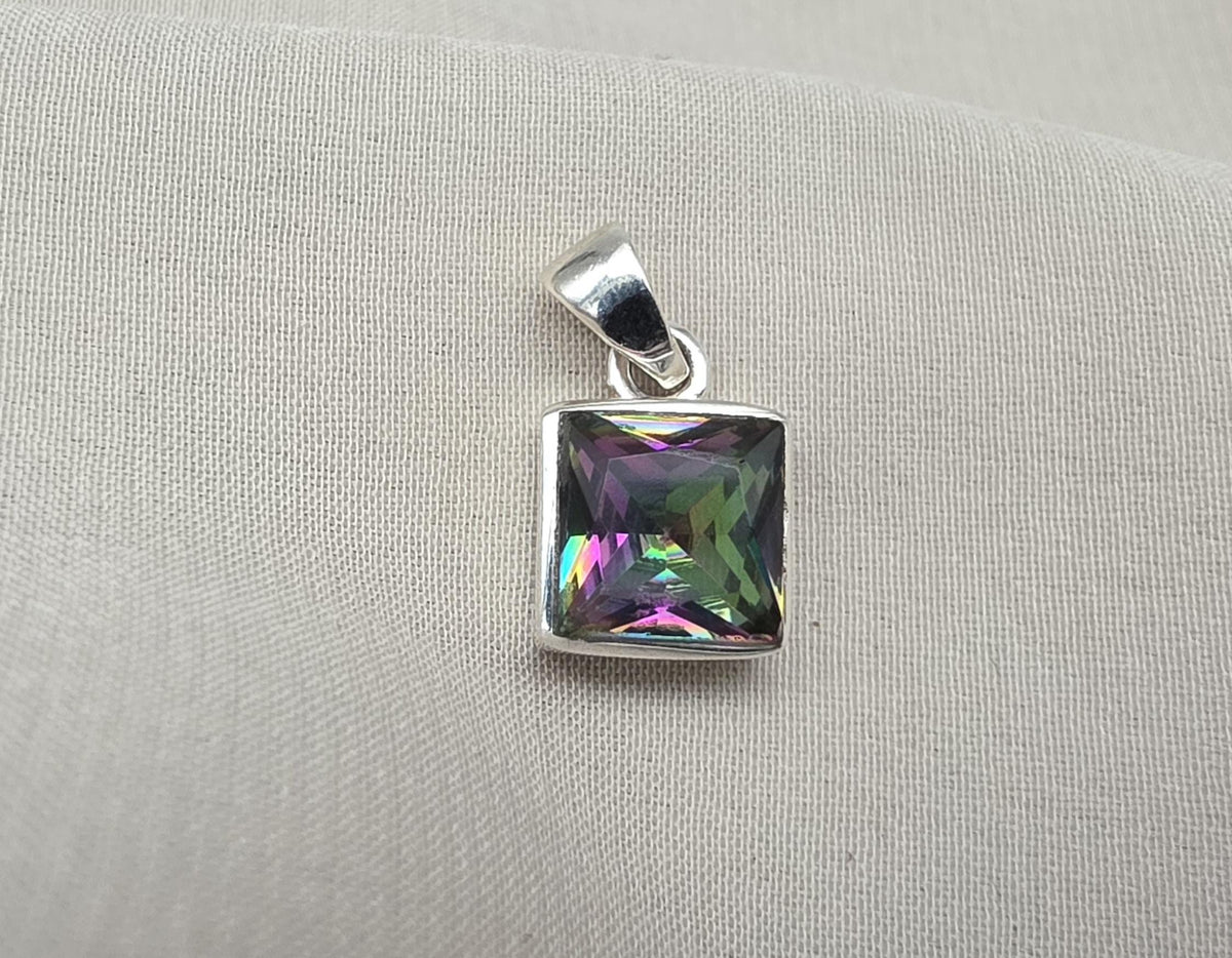 Mystic Topaz Pendant: 925 Sterling Silver Jewelry Handmade Square Gemstone Necklace Gift for Her