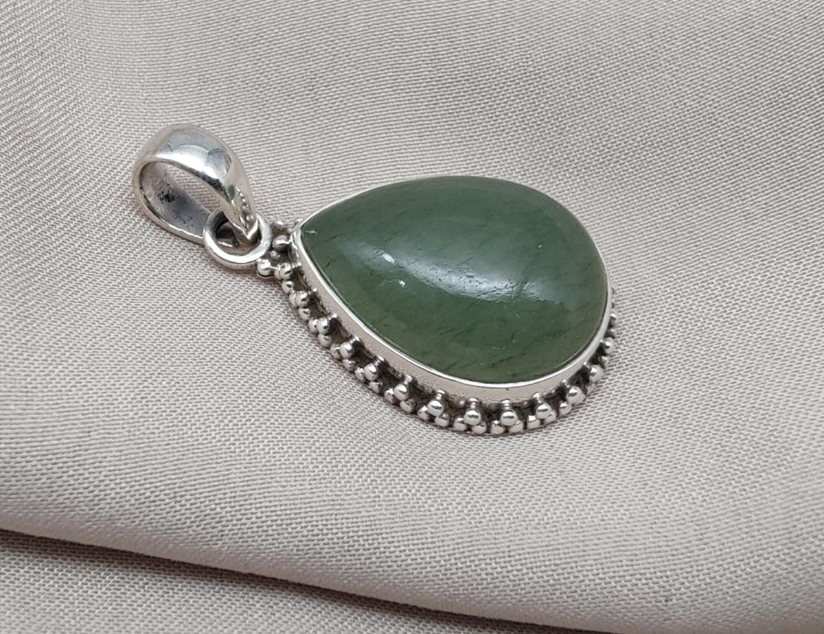 Green Aventurine Pendant 925 Sterling Silver | Handmade Teardrop Gemstone Necklace | Healing Crystal Jewelry Gift