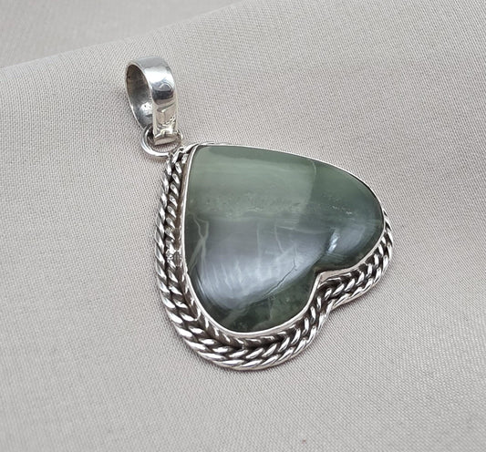 Seraphinite Pendant: 925 Sterling Silver, Healing Crystal Jewelry Heart shape Unique Pendant