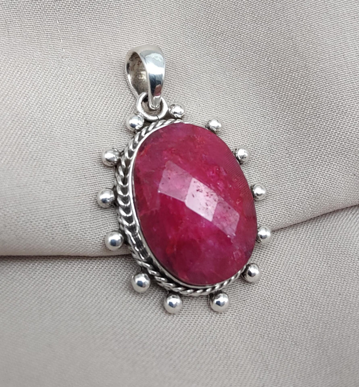 Handmade Ruby Pendant Necklace: Oval Faceted 925 Sterling Silver, July Birthstone