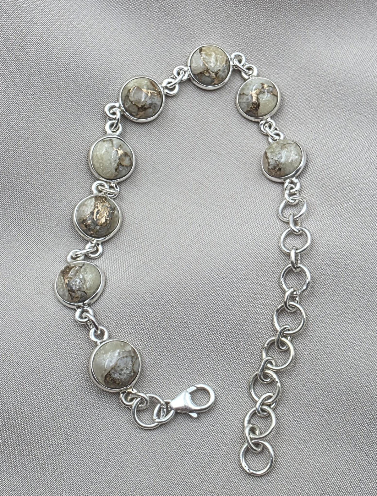 925 Sterling Silver Copper Calcite Bracelet Natural Round Gemstone Link Bracelet Gift for Her