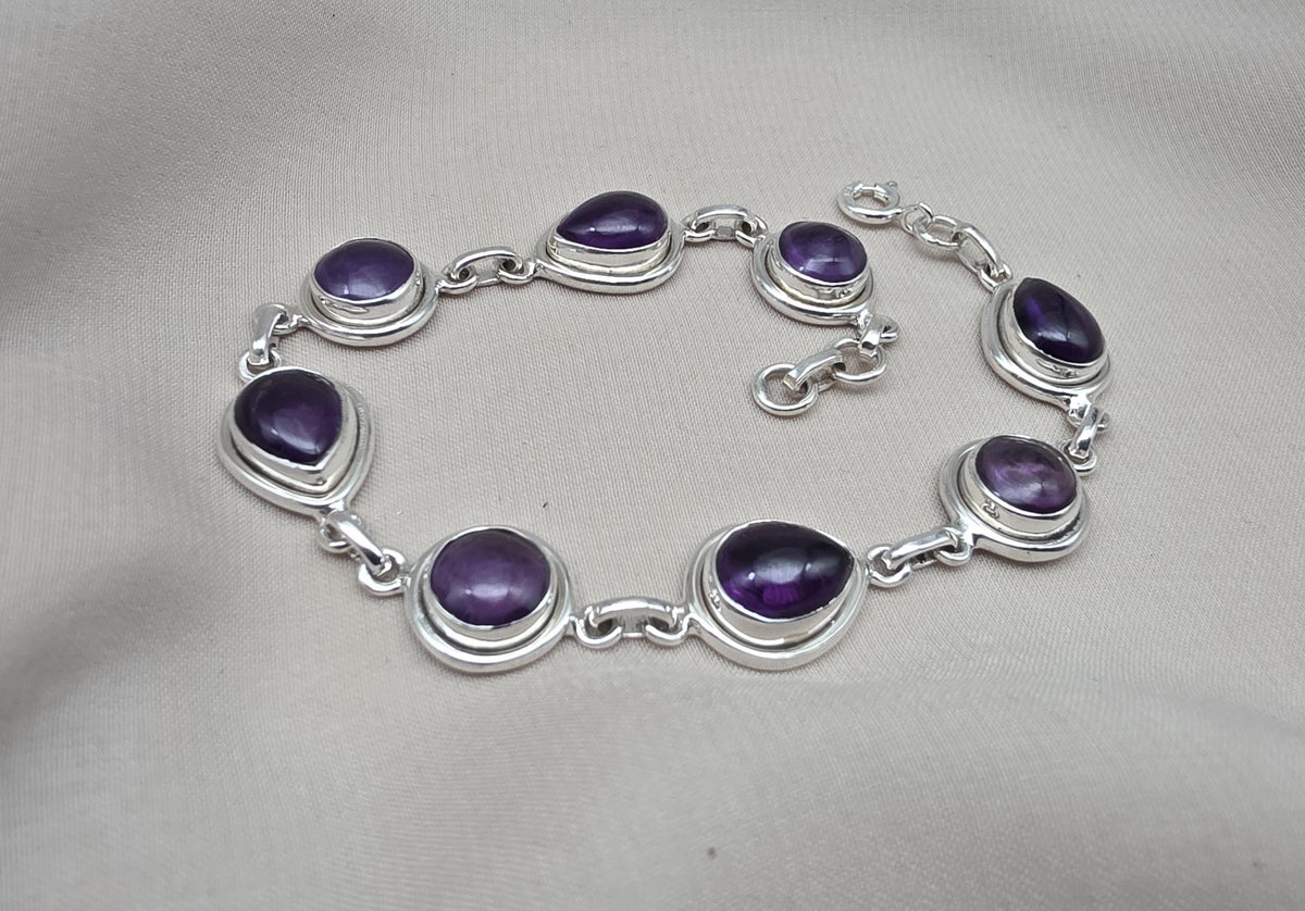 Amethyst 925 Sterling Silver Bracelet Natural Purple Gemstone Handmade