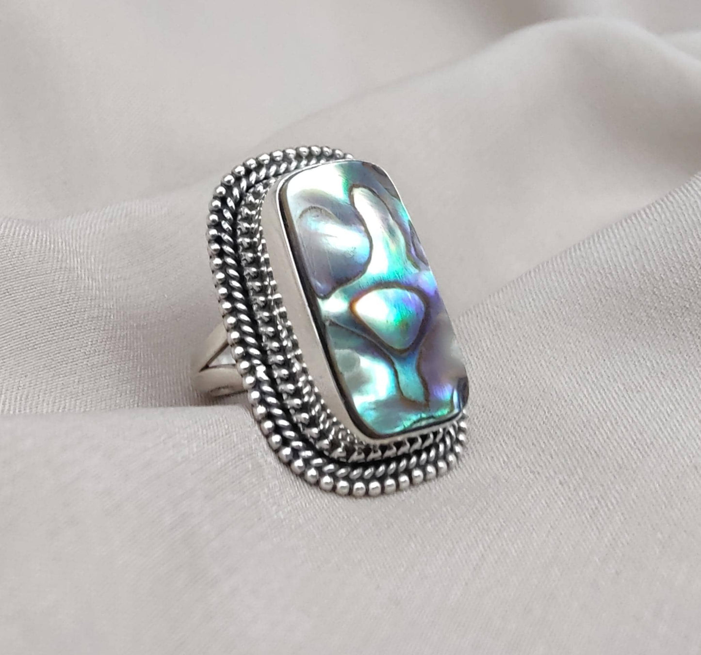 Handmade Abalone Shell 925 Sterling Silver Ring | Boho Ocean Jewelry