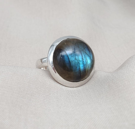Blue Flash Labradorite Ring: 925 Sterling Silver Boho Jewelry
