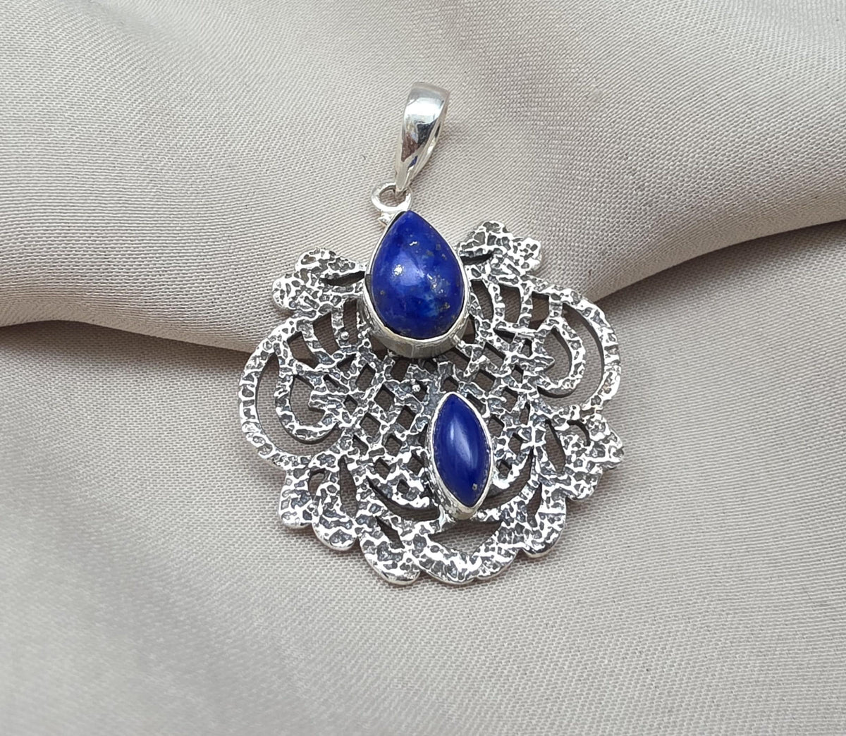 Lapis Lazuli Pendant: Handmade 925 Sterling Silver Filigree, Boho Vintage Necklace