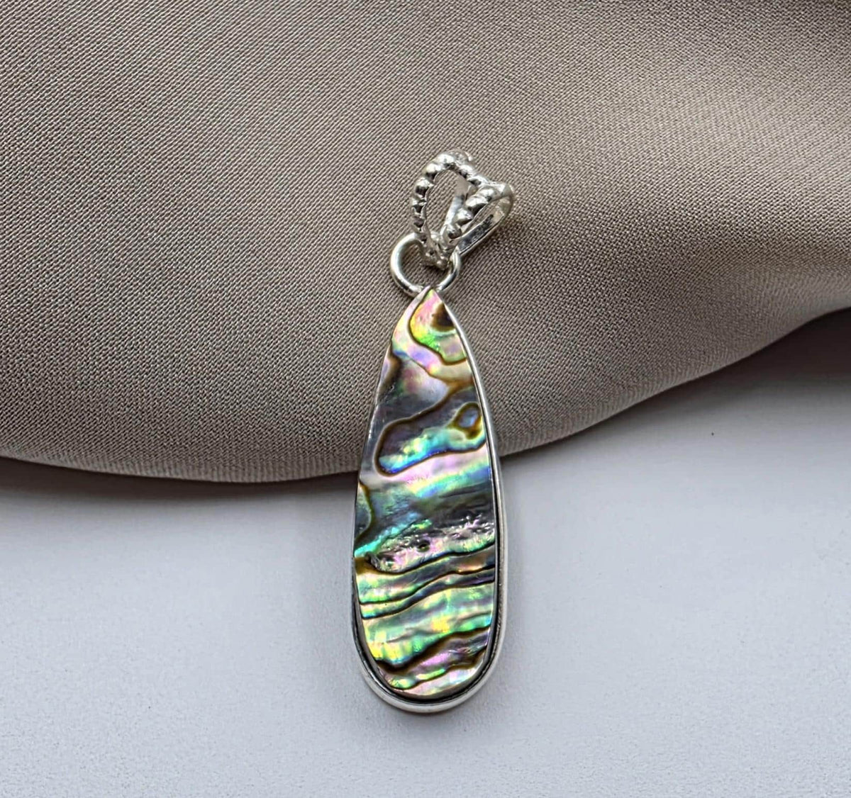 925 Sterling Silver Abalone Shell Teardrop Pendant Natural Pendant Handmade Jewelry
