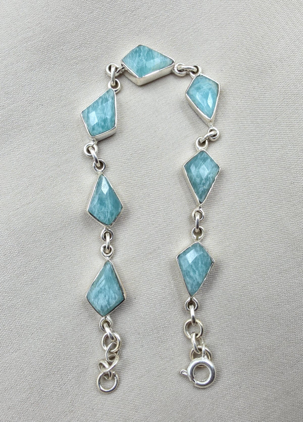 925 Sterling Silver Amazonite Bracelet Geometric Link Bracelet Blue Gemstone Jewelry