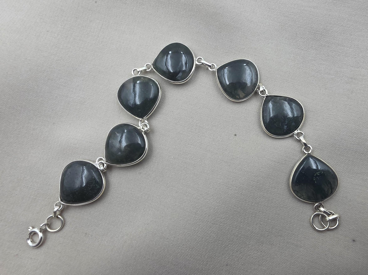 925 Sterling Silver Moss Agate Natural Gemstone Bracelet Handmade Jewelry Gift for Women