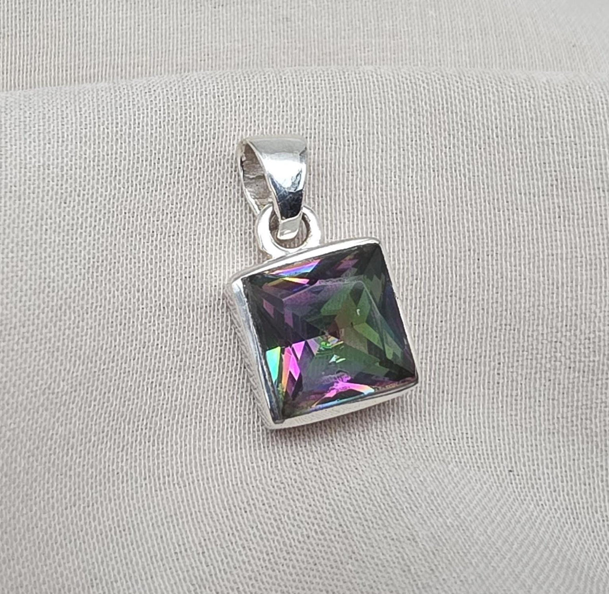 Mystic Topaz Pendant: 925 Sterling Silver Jewelry Handmade Square Gemstone Necklace Gift for Her