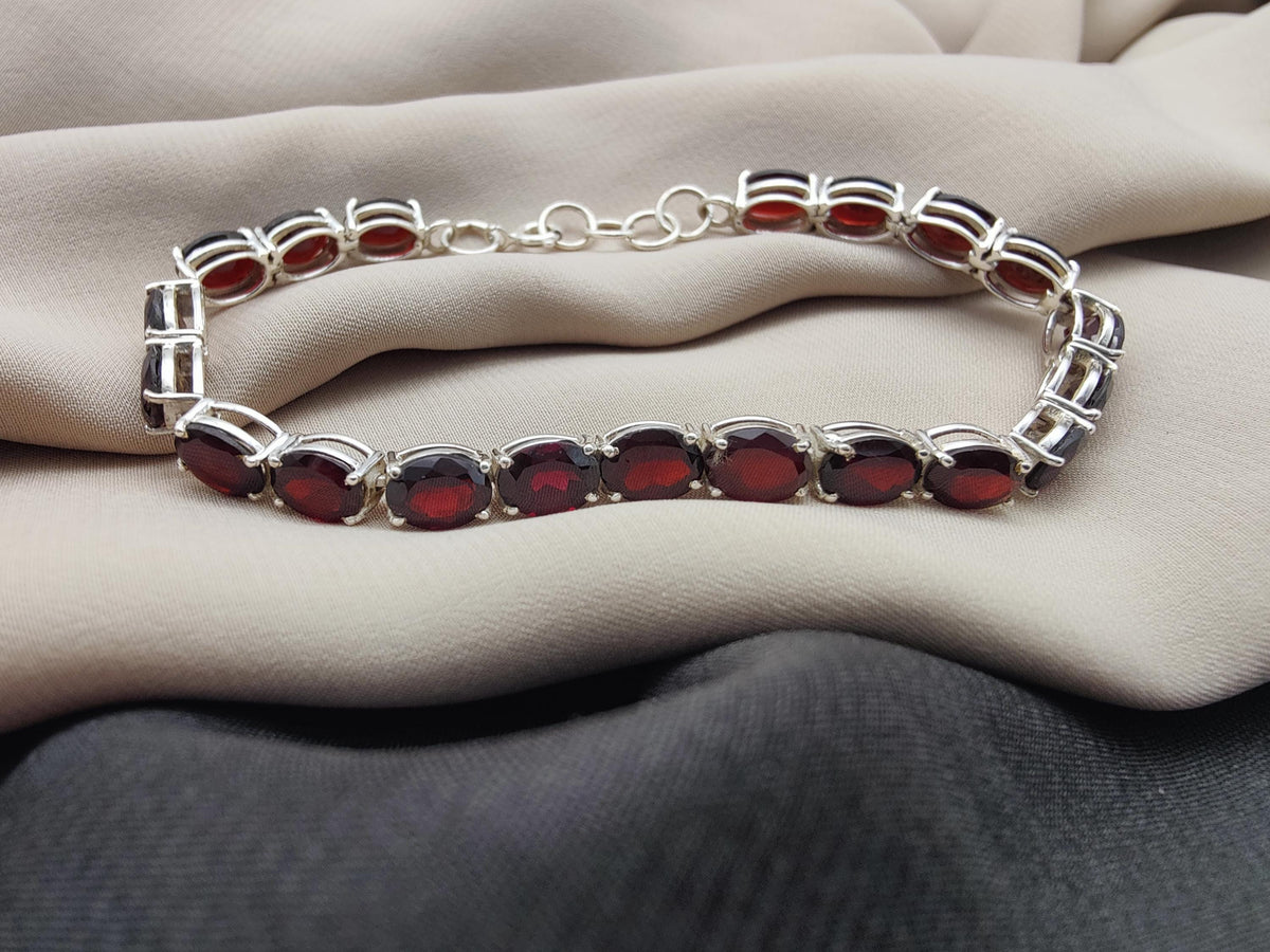 Garnet Tennis Bracelet: 925 Sterling Silver January Birthstone