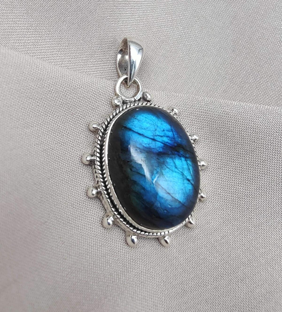 Blue Flash Labradorite 925 Sterling Silver Pendant Boho Necklace