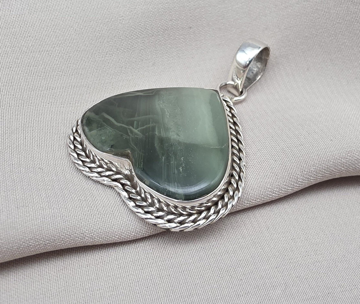 Seraphinite Pendant: 925 Sterling Silver, Healing Crystal Jewelry Heart shape Unique Pendant