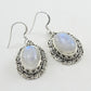 925 SOLID STERLING SILVER NATURAL RAINBOW MOONSTONE GEMSTONE HOOK EARRING