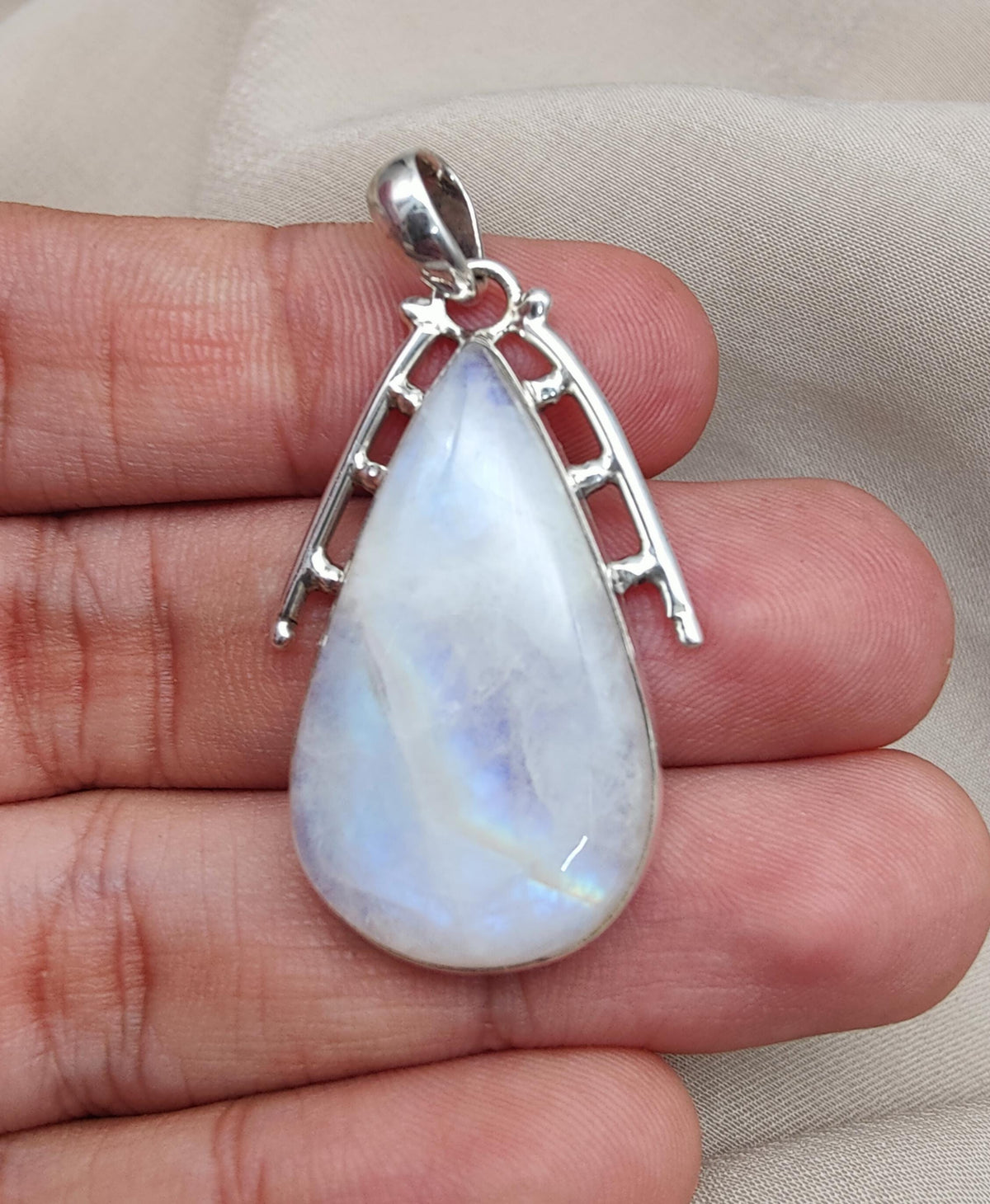 Rainbow Moonstone Pendant | 925 Sterling Silver Teardrop Necklace | June Birthstone | Intuition & Healing Crystal Jewelry