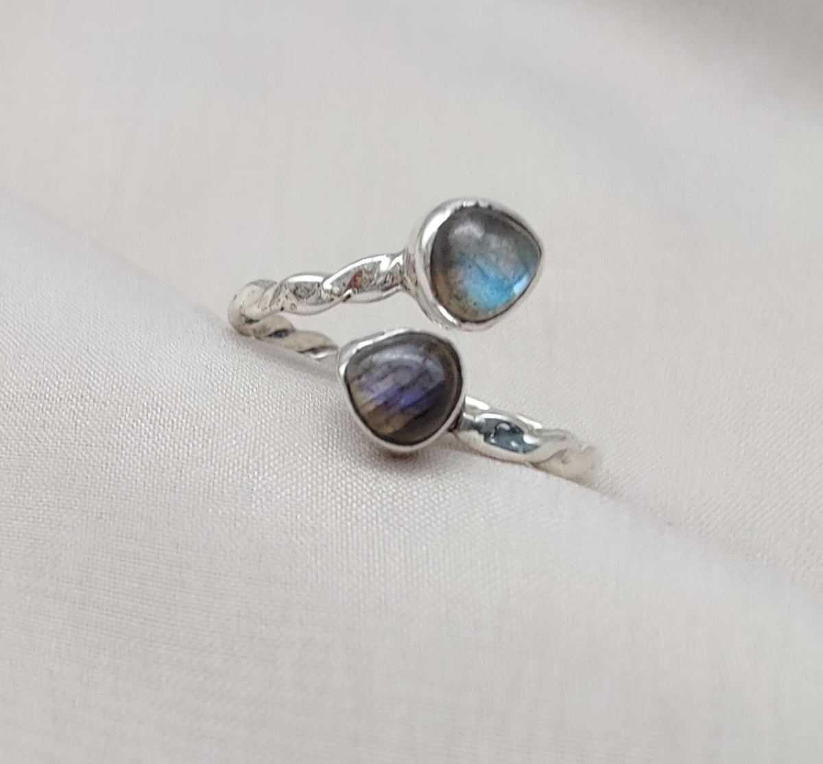 Labradorite Heart Sterling Silver Ring: Adjustable Boho Jewelry