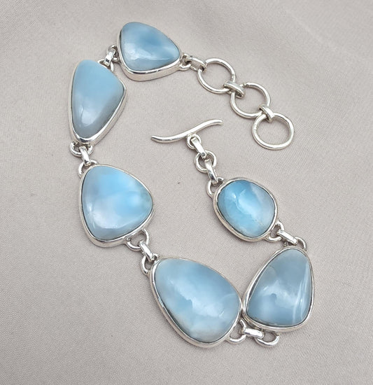 925 Sterling Silver Larimar Bracelet Blue Ocean Gemstone Statement Bracelet Gift for Her