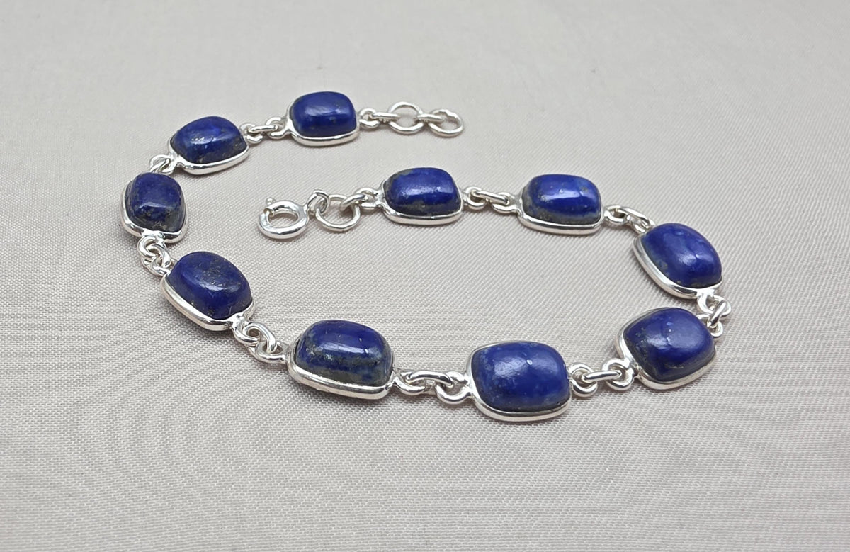 Lapis Lazuli Bracelet 925 Silver Blue Gemstone Jewelry Gift for Her Handmade Statement Bracelet