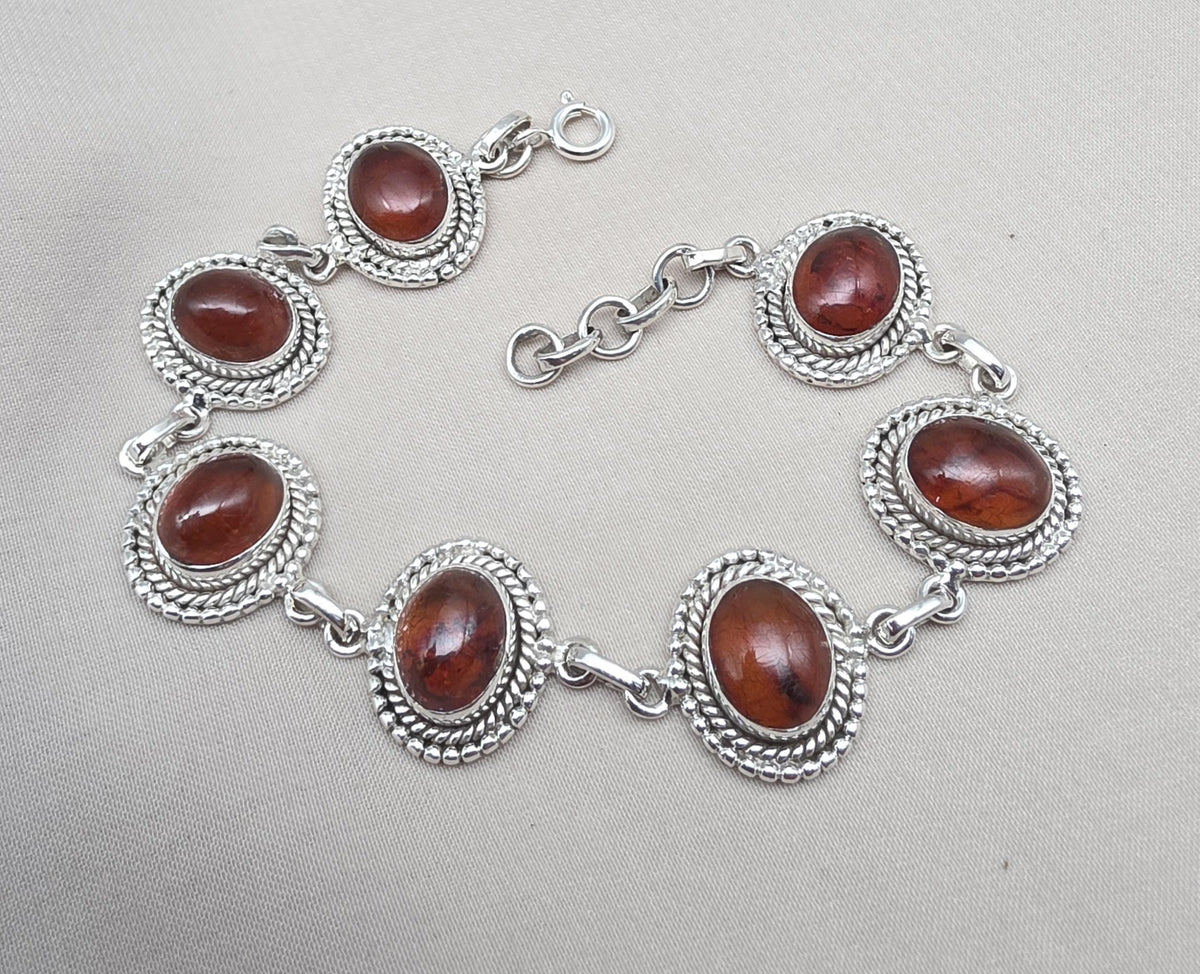 Amber 925 Sterling Silver Bracelet Oval Cabochon Adjustable Bracelet Handmade Gemstone Gift for Her